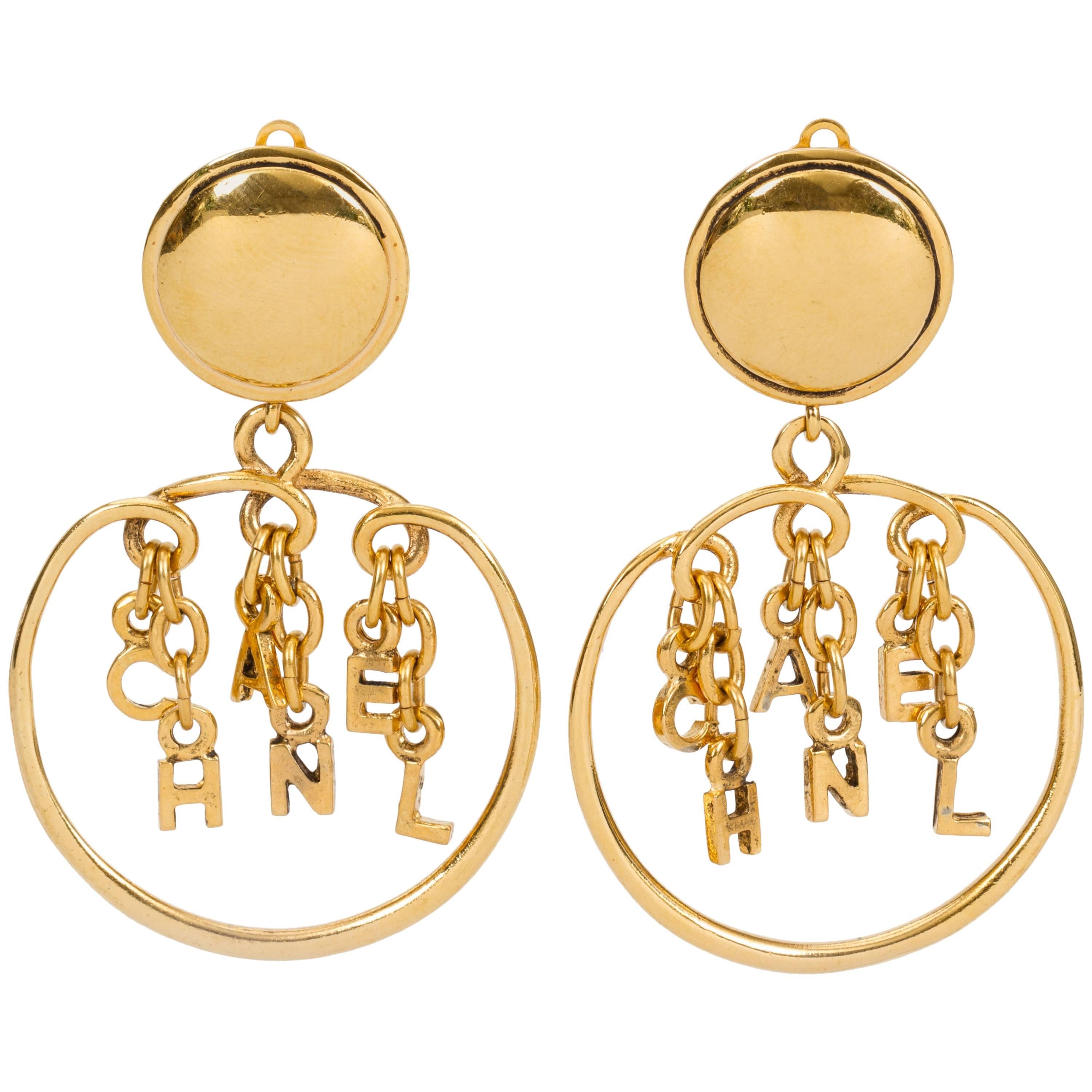 Chanel Goldtone Dangling Letter Earrings