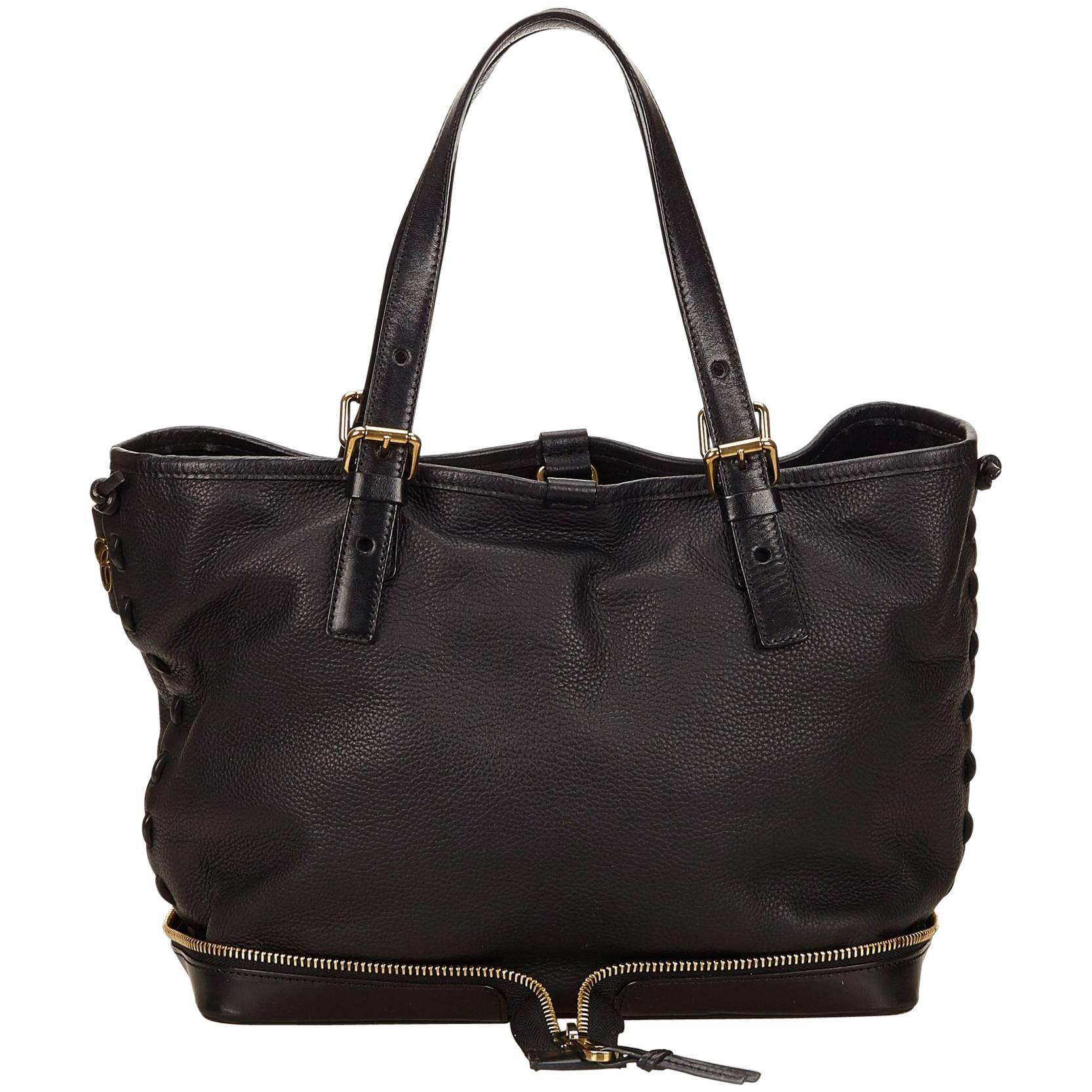 Black Chloé Leather Ellen Moyen Tote Bag