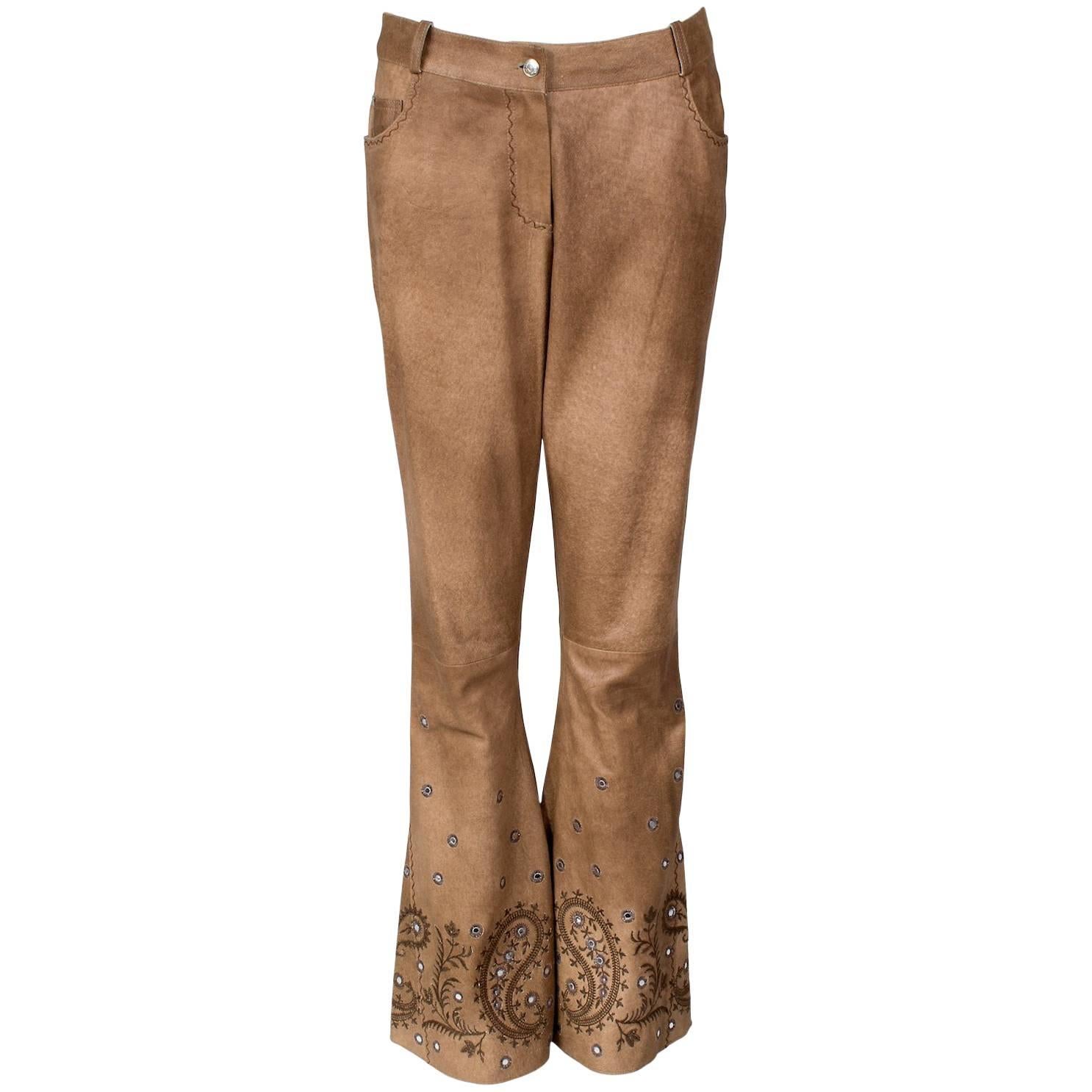 John Galliano for Christian Dior Suede Cowboy Pants circa early 2000s