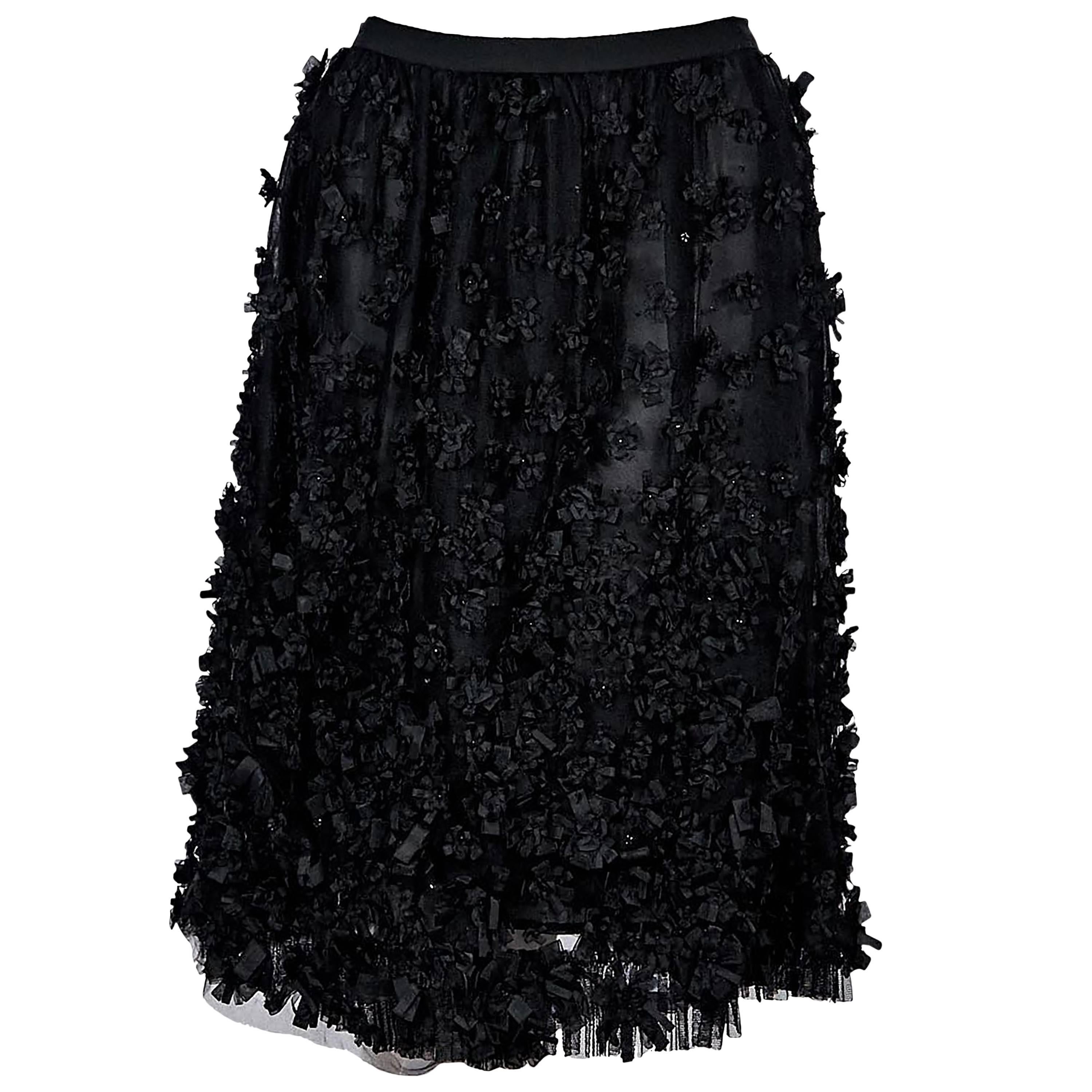 Black Oscar de la Renta Applique Skirt