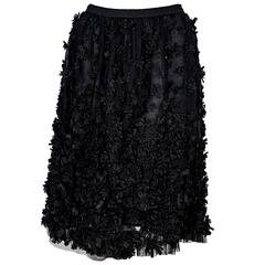 Black Oscar de la Renta Applique Skirt 8