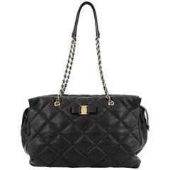Salvatore Ferragamo Ginette Chain Shoulder Bag Quilted Leather Large