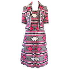 1960s Malcolm Starr Pink + Brown + White 60s A - Line Dress and Bolero Jacket