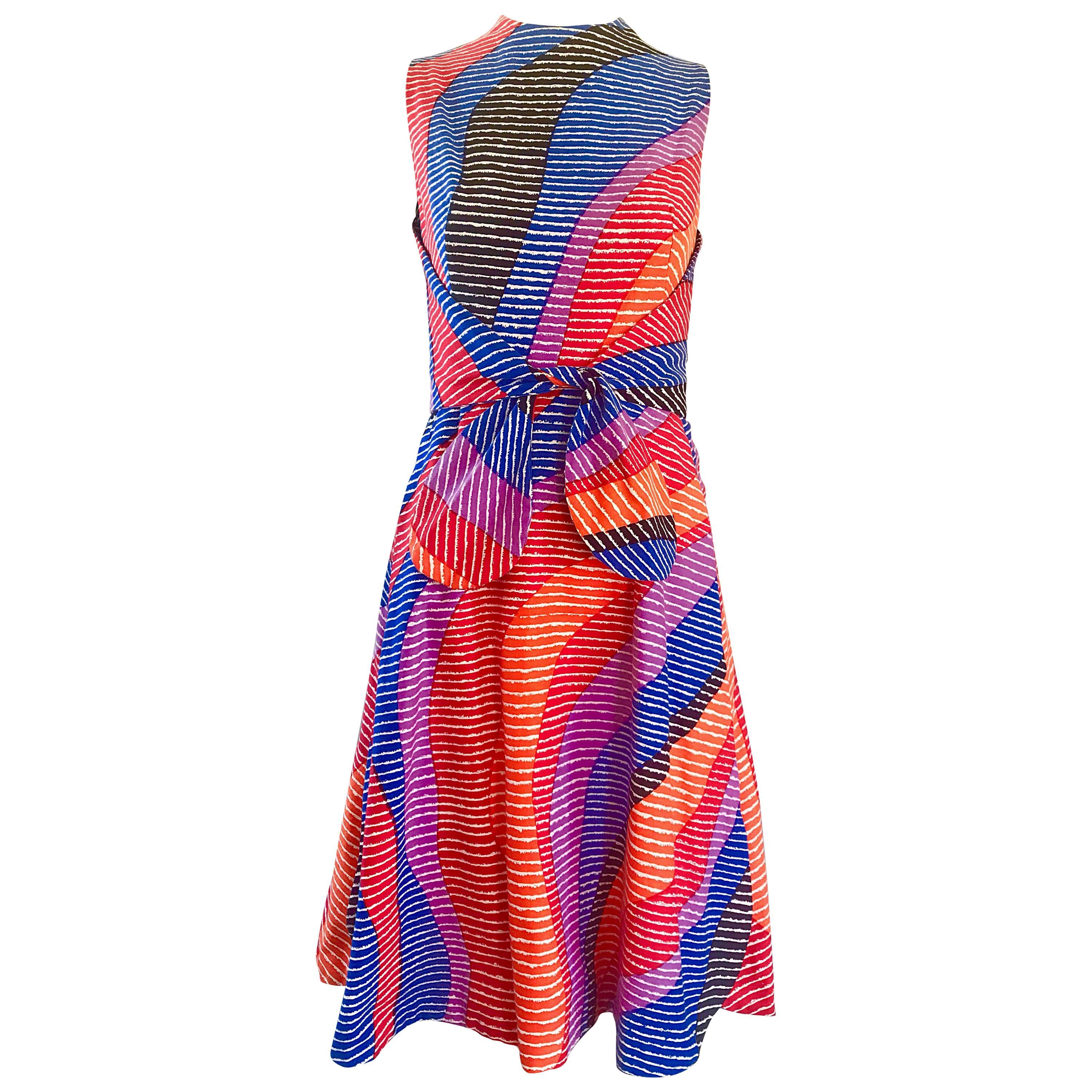 Geoffrey Beene Saks 5th Ave Rainbow Vintage Cotton A Line Dress, 1960s  