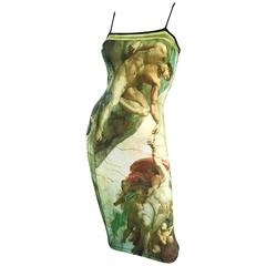 Rare 1990s " Creation Of Adam " Michelangelo Bodycon Vintage 90s Novelty Dress