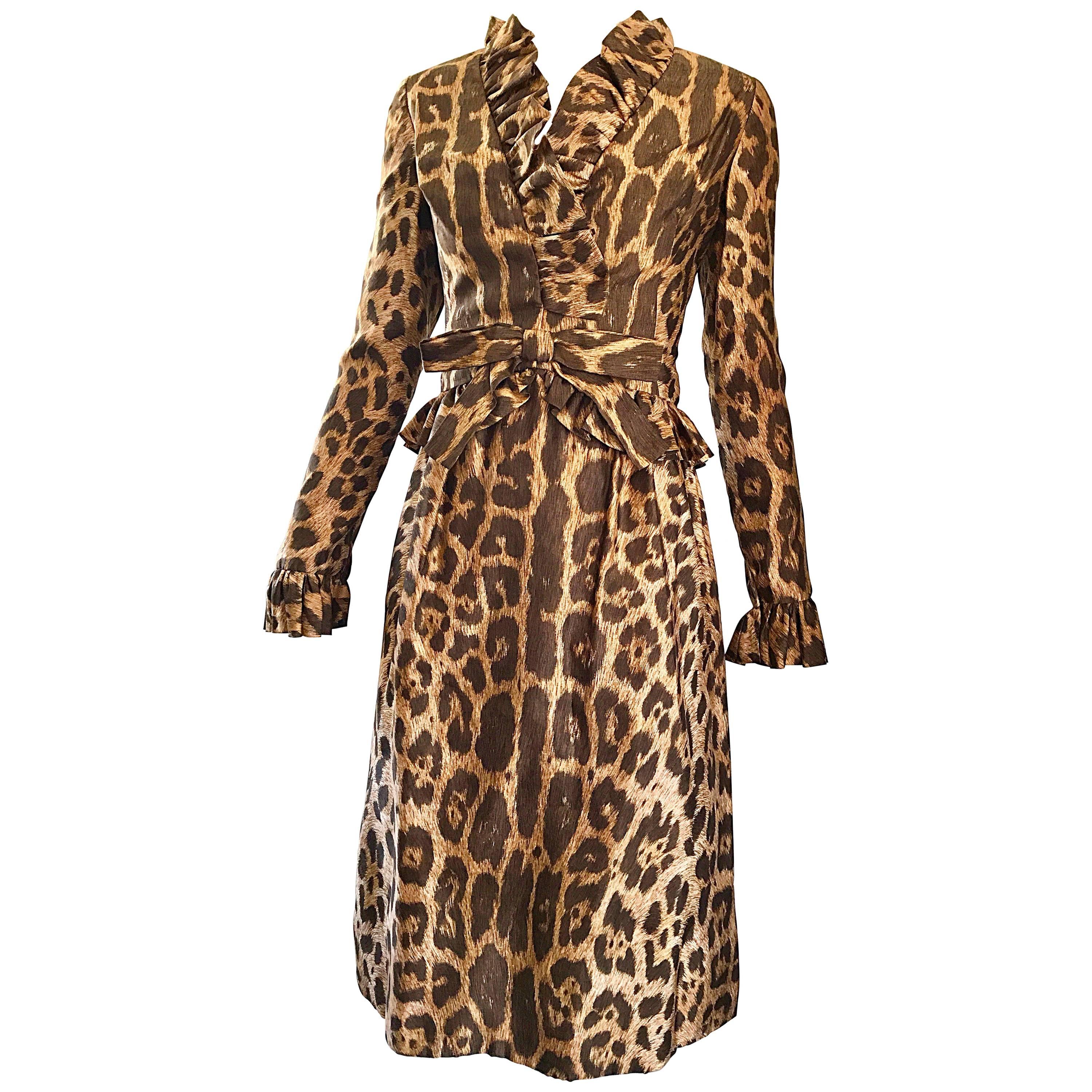 Mollie Parnis 1960s Chic Leopard Cheetah Print Silk Vintage 60s A Line Dress 