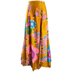 Amazing 1970s Brightly Colored Psychedelic Asymmetrical Petal Hem 70s Maxi Skirt