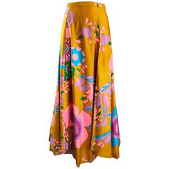 Amazing 1970s Brightly Colored Psychedelic Asymmetrical Petal Hem 70s Maxi Skirt 12