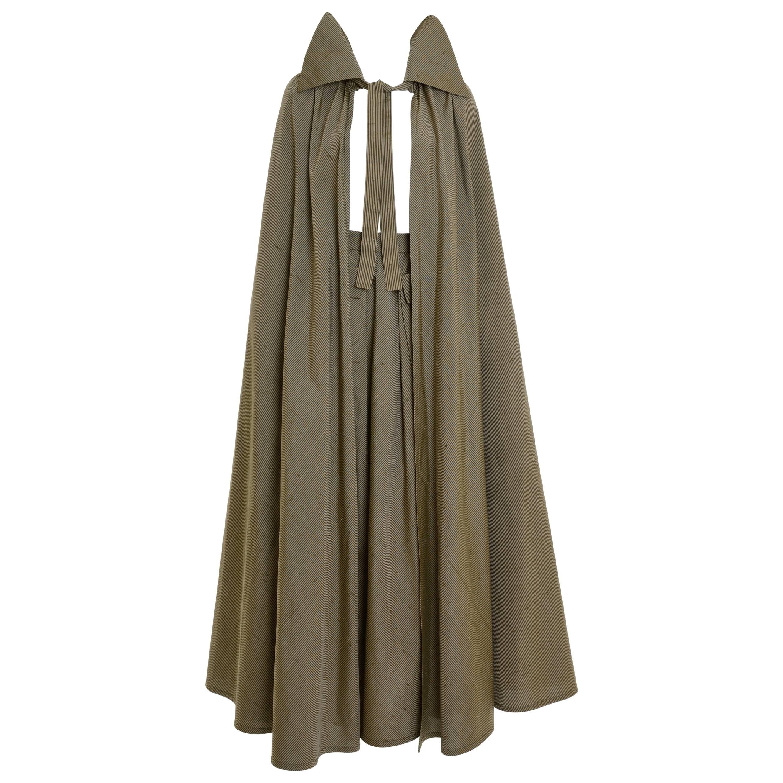 1980s Mila Schön Olive Green Long Skirt and Cape For Sale