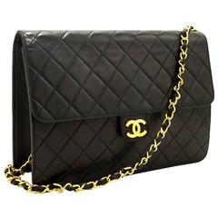 CHANEL Chain Shoulder Bag Clutch Black Quilted Flap Lambskin Purse 2