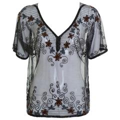 1920s Black Sheer Beadeds Embroidered Blouse Shirt 9