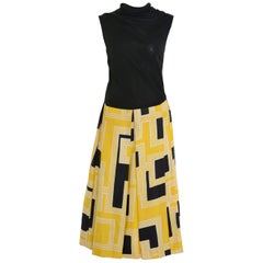 1950s PIROVANO Turtleneck Silk and Jersey Printed Dress 