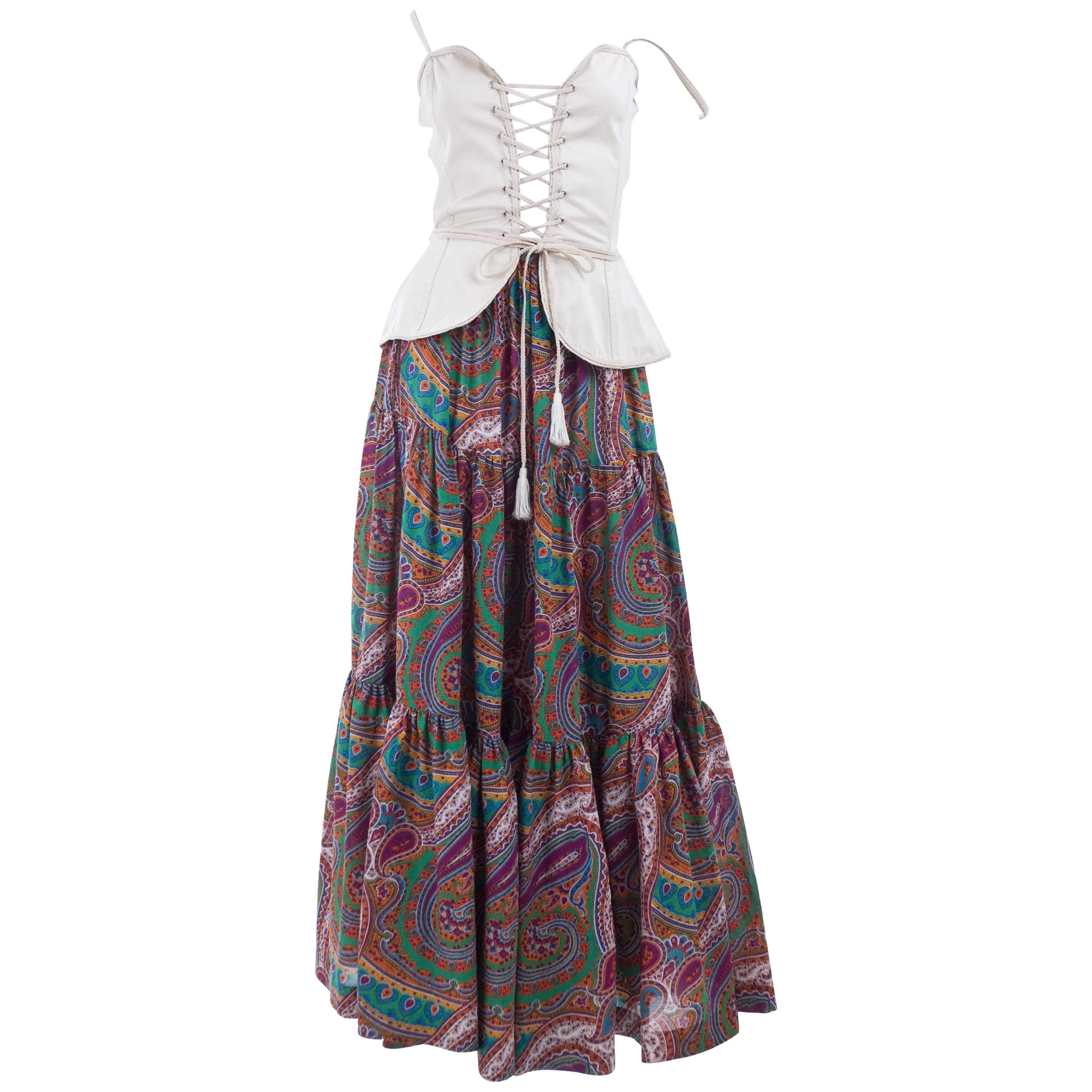 Vintage 70's Yves Saint Laurent Gypsy Skirt and Corset Top For Sale