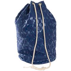 Vintage 70's Hermes Sport Drawstring Bag with H Embroidery in Blue