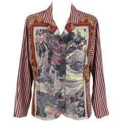 Valentino Baroque Strips Silk Red White Italian Shirt Blouse, 1990