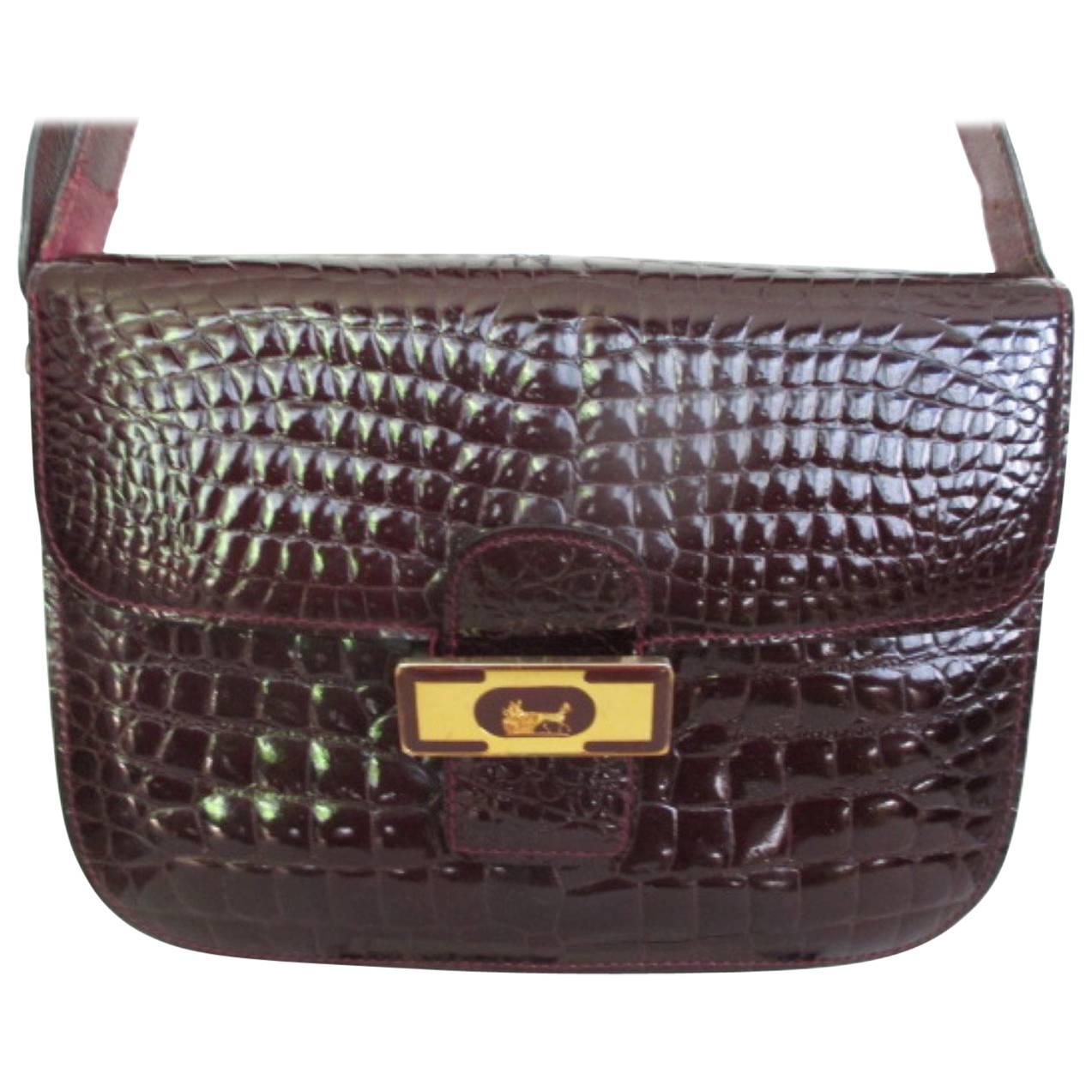 Bordeaux Crocodile Print Patent Leather Bag For Sale