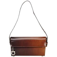 Ferragamo Brown Leather Gancini Gradient Shoulder Bag 6