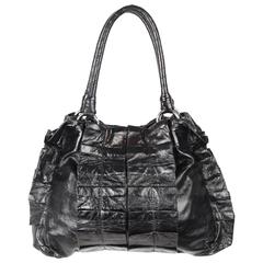 MIU MIU Black Shiny Leather Tote w/ Pleating