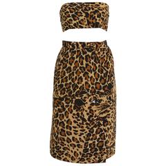 1980s YVES SAINT LAURENT Rive Gauche Leopard Print Silk Skirt with Sash