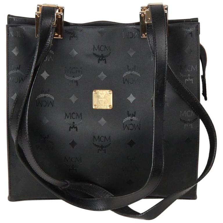 MCM Munchen New Black Canvas Monogram Shopping Shoulder Hand Bag L3016  15”x10”x5