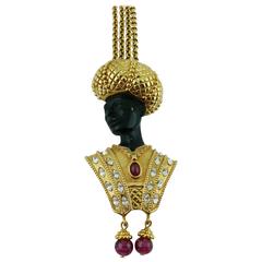 Christian Dior Vintage Rare Blackamoor Pendant Necklace 7