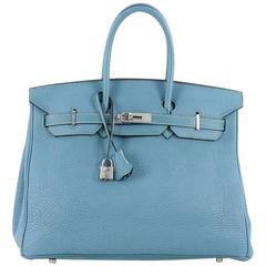 Hermes Birkin Handbag Blue Jean Togo with Palladium Hardware 35