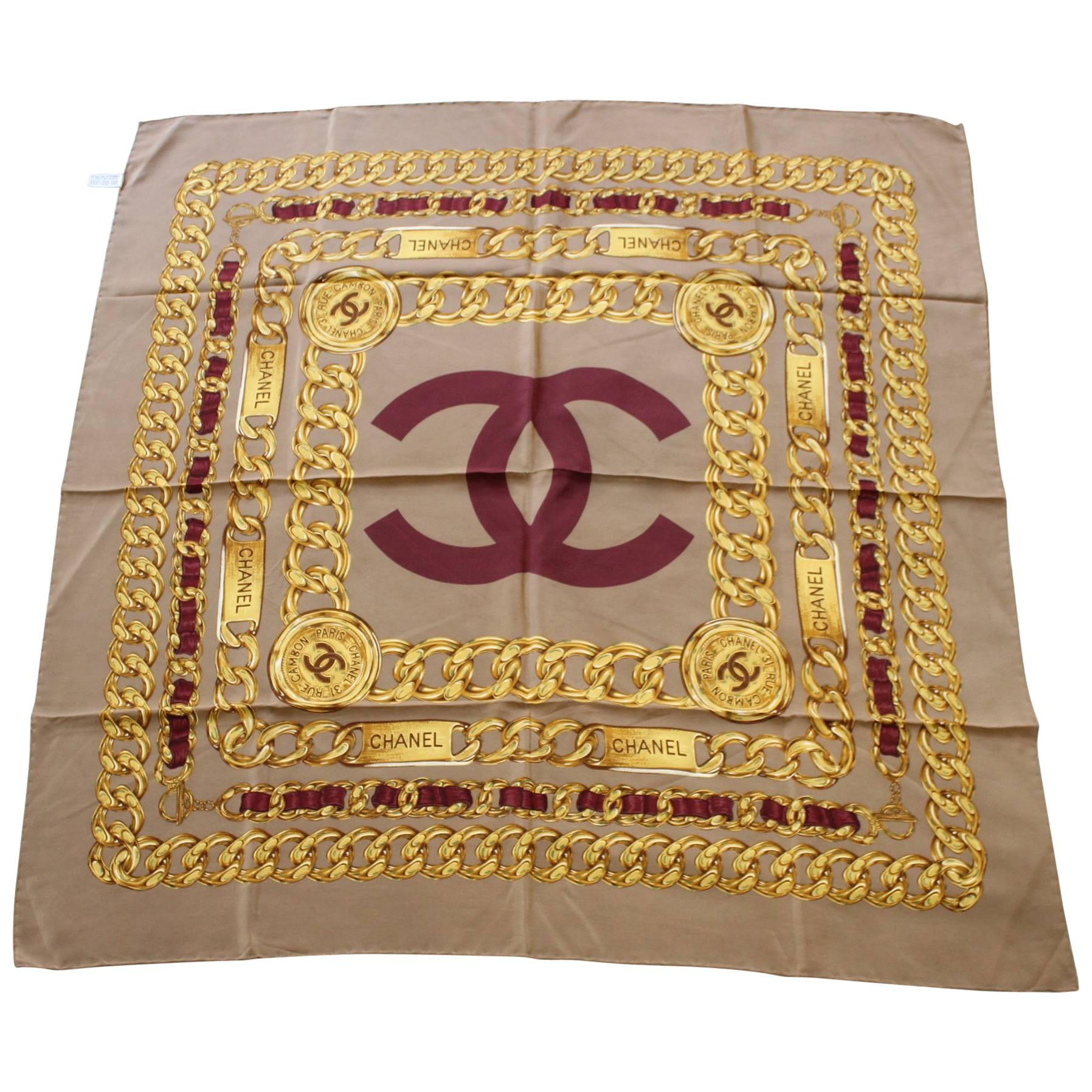 Chanel Vintage Silk Scarf with CC Logo. 35 inches