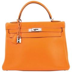  Hermes Kelly Handbag Orange Swift with Palladium Hardware 32