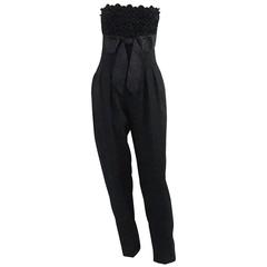 Givenchy Couture Black Wool and Velvet Jumpsuit with Bolero, Size 38