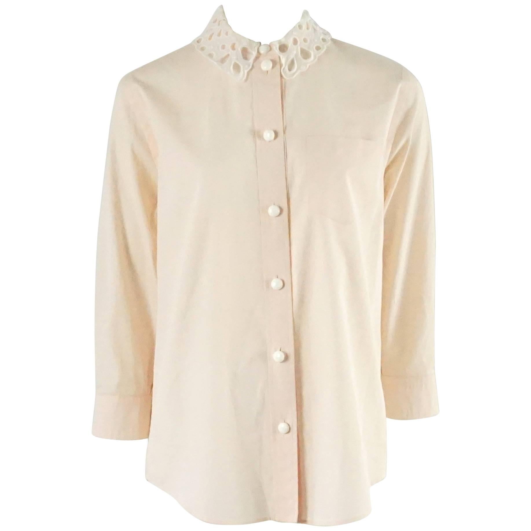 Louis Vuitton Peach Cotton Top with Removable Lace Collar - 38 For Sale