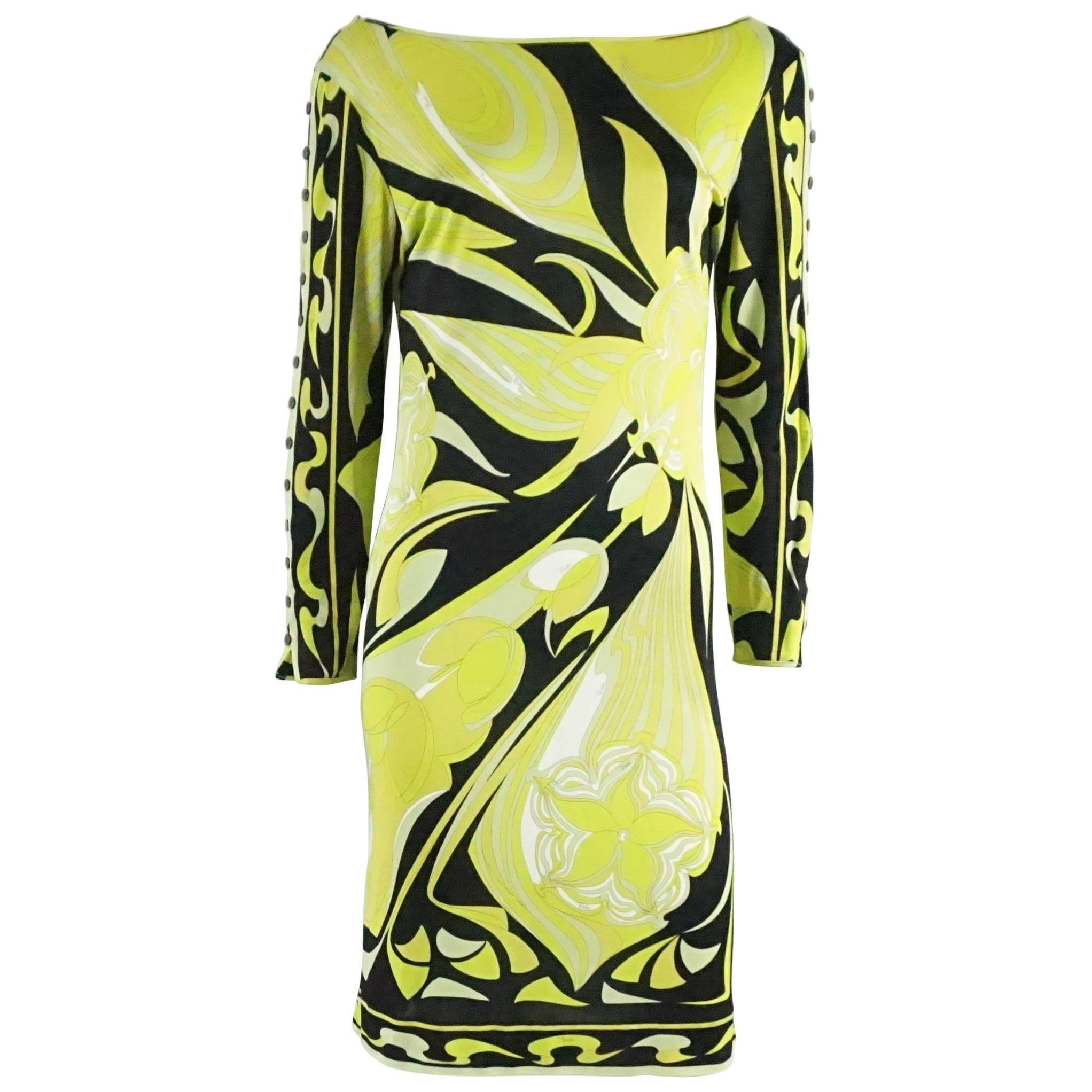 Emilio Pucci Green and Black Printed Long Sleeve Dress - 40