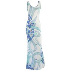 Emilio Pucci Blue & White Floral Print Sleeveless Maxi Dress - 8