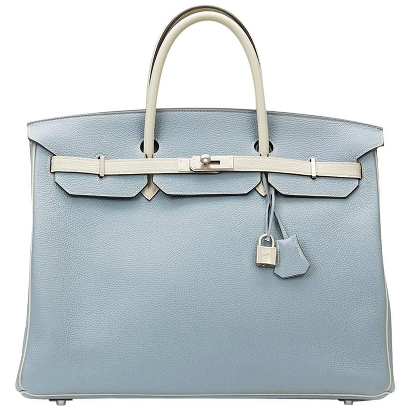 2015 Hermes Bleu Lin & Parchemin Togo Leather Special Order Birkin 40cm