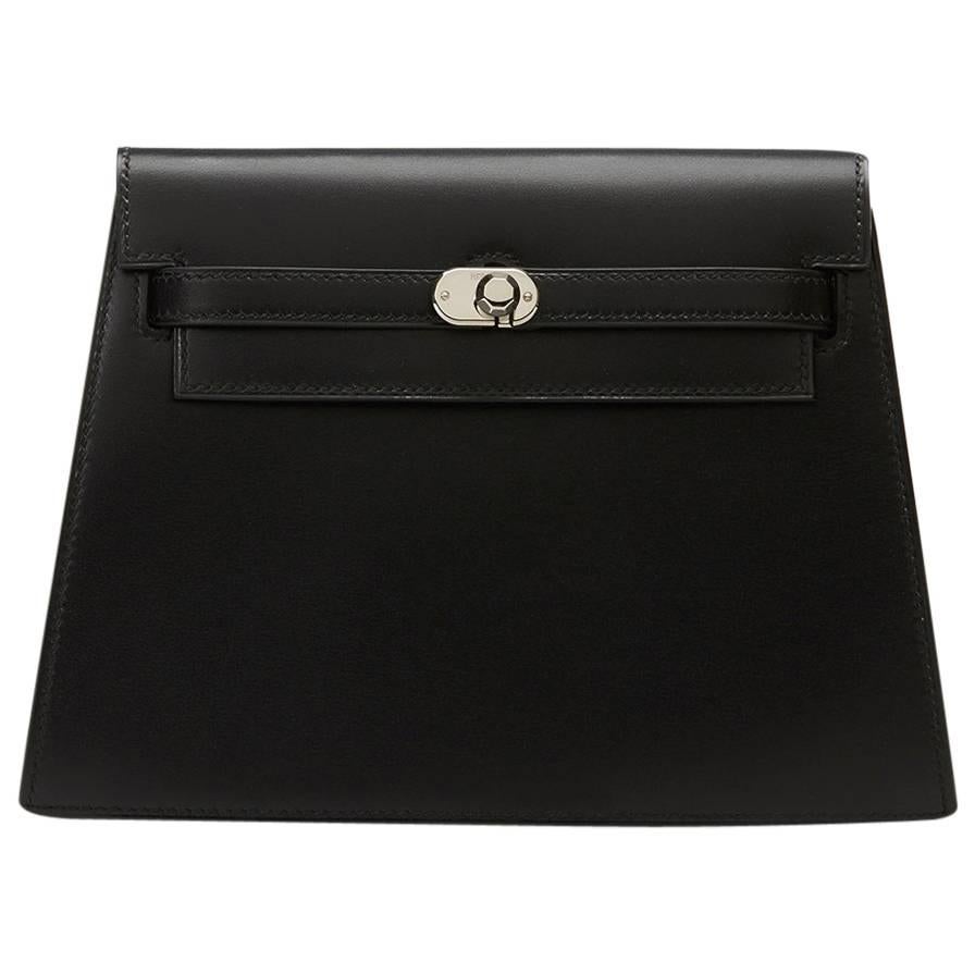 2000 Hermes Black Box Calf Leather Kelly Danse Clutch