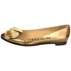Lanvin Gold Flower Flats Sz 37.5 NIB