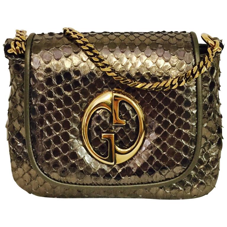 Gucci Cross Body Python Bag With Gold Tone Chain 1973 At 1stdibs Gucci Cross Body Python Bag With Gold Tone Chain 1973 For