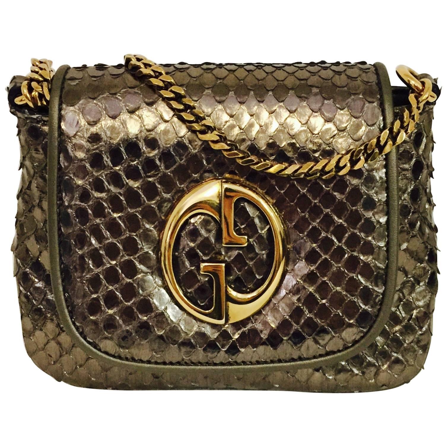 Gucci Cross body Python Bag with Gold Tone Chain, 1973 