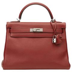 2002 Hermes Rouge H Evergrain Leather Kelly 32cm Retourne 7