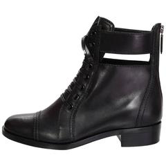 Miu Miu Black Leather Combat Ankle Boots Sz 38.5 NIB 2