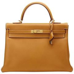 2000 Hermes Natural Ardennes Leather Kelly 35cm Retourne