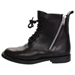 Saint Laurent Black Leather Combat Ankle Boots Sz 38.5 rt. $1, 295