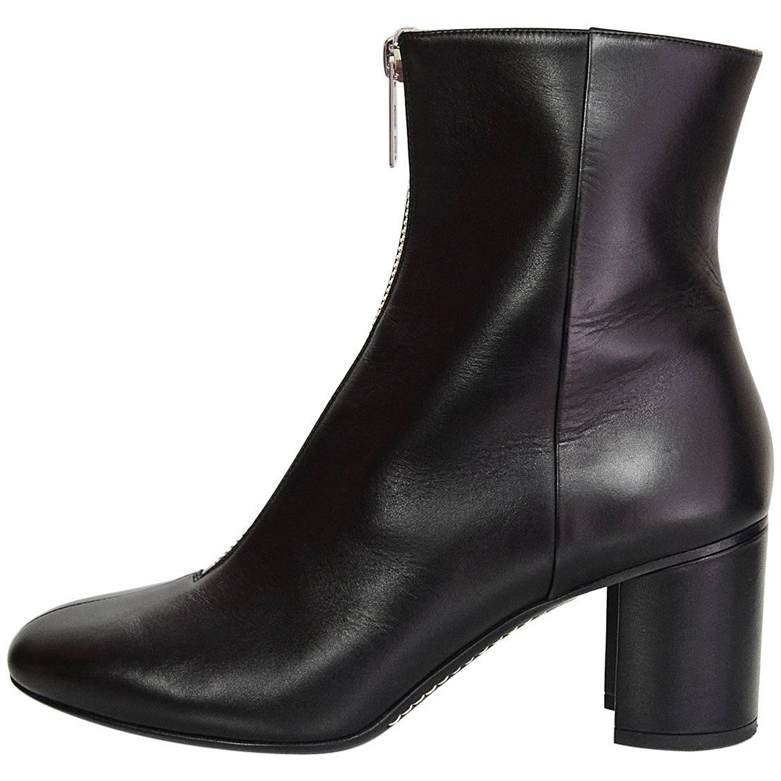 Hermes Black Leather New York 70 Zipper Ankle Boots Sz 38.5 rt. $1, 375