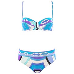 EMILIO PUCCI c.1960's Blue Signature Print Two Piece Bikini Bathing Swimsuit