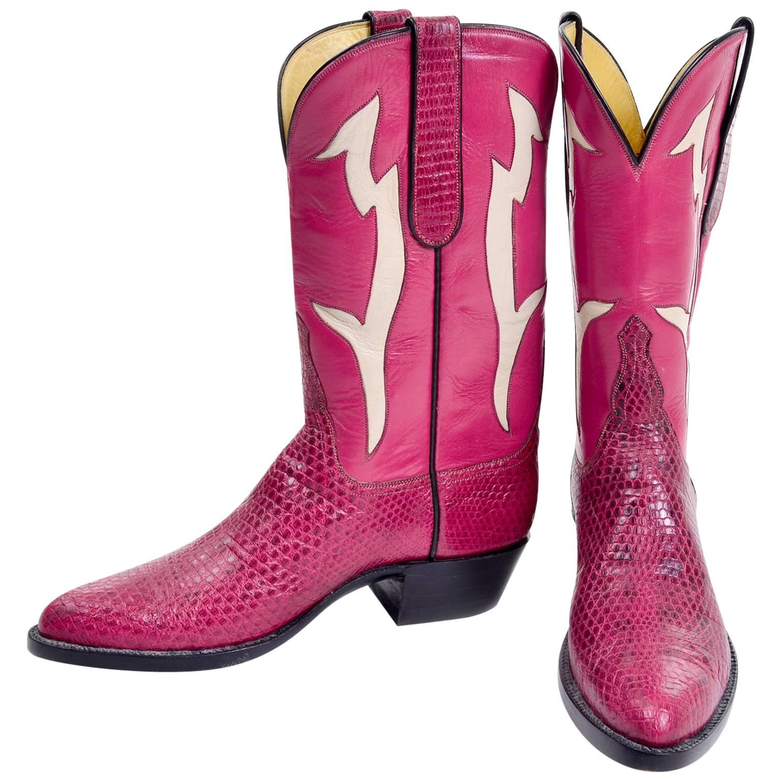 Vintage Tom Taylor Pink Cowboy Boots Santa Fe Custom Leather & Snakeskin 7