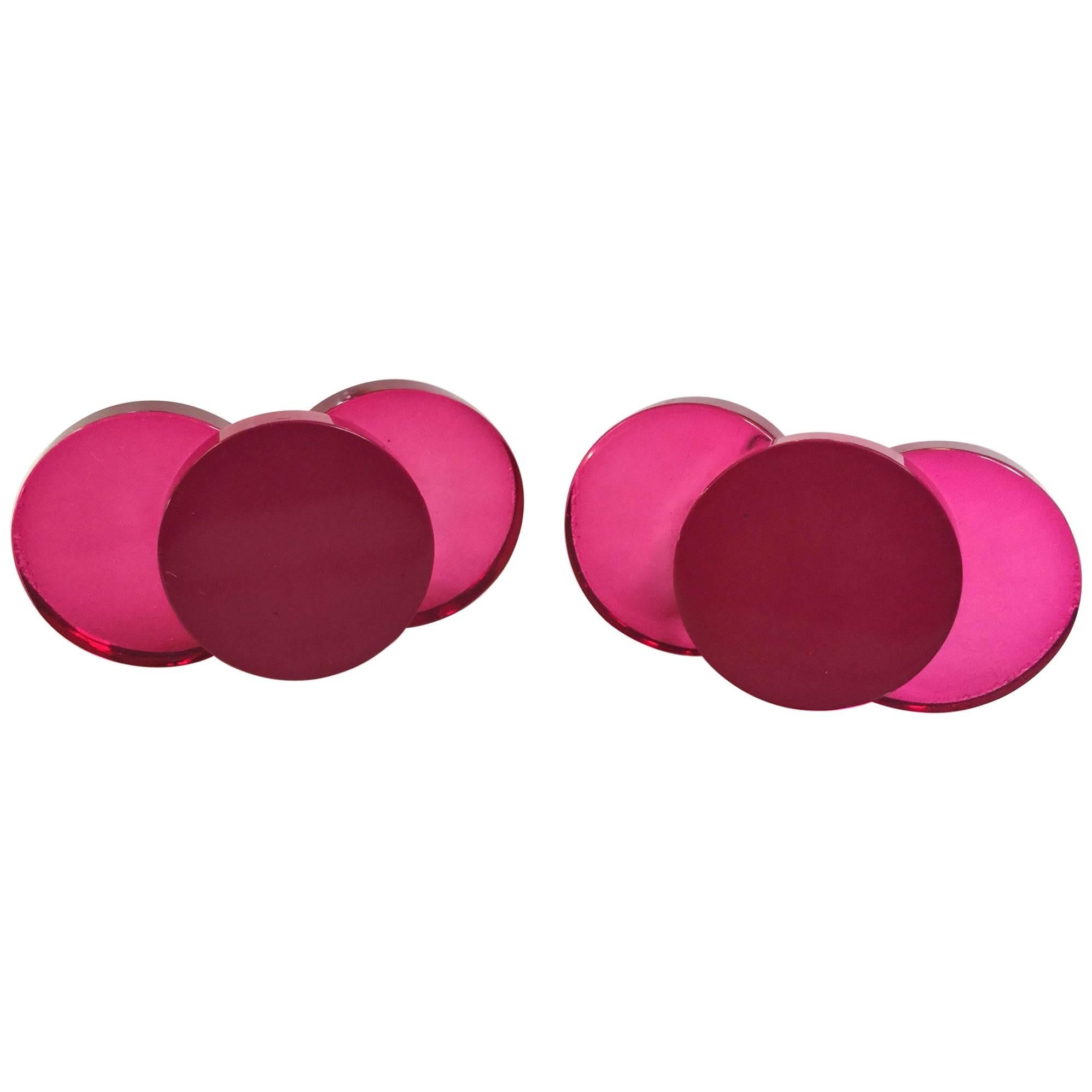 1980s Judith Hendler Acri-Gems Acrylic Hot Pink Clip on Earrings For Sale