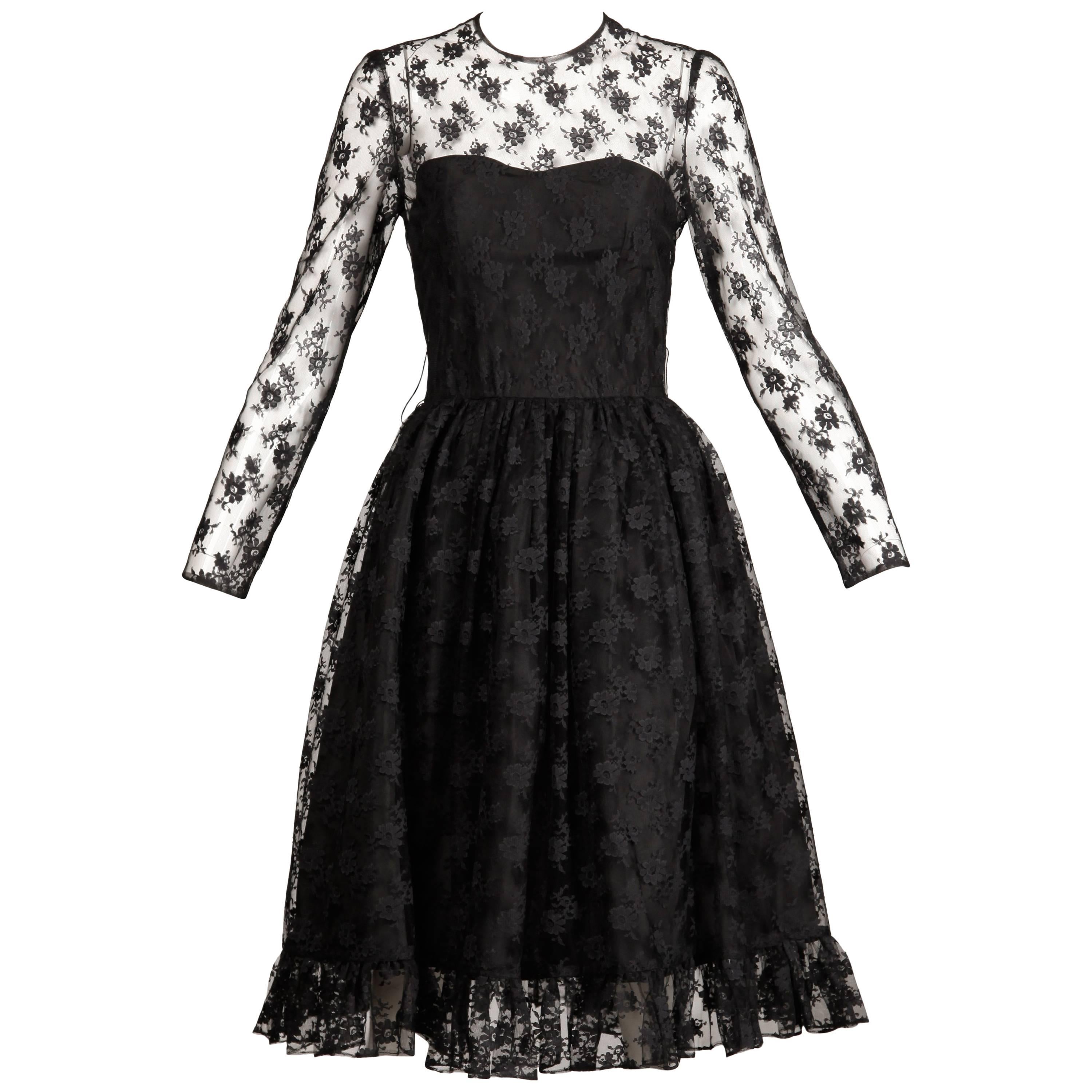 Bill Blass Vintage Sheer Black Lace Dress For Sale