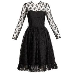 Bill Blass Schwarzes durchsichtiges Vintage-Spitzenkleid