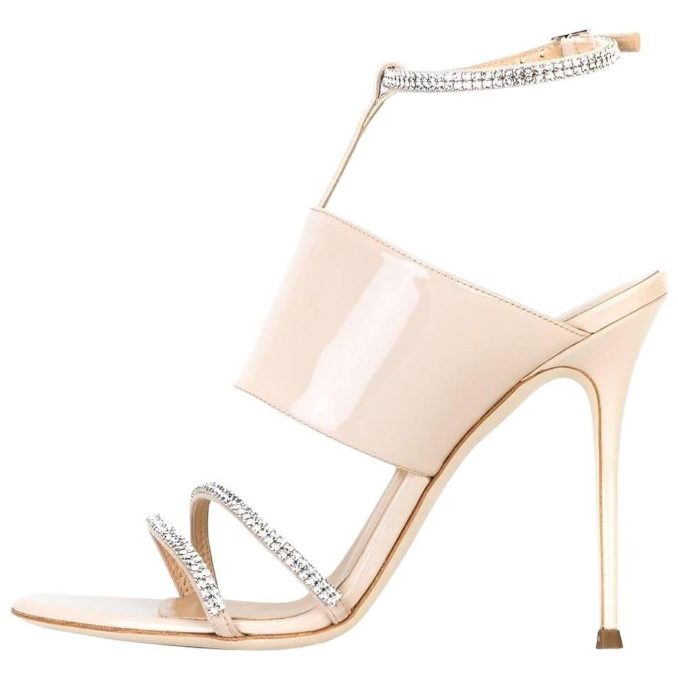 Giuseppe Zanotti New Nude Patent Leather Crystal Evening Sandals Heels in Box
