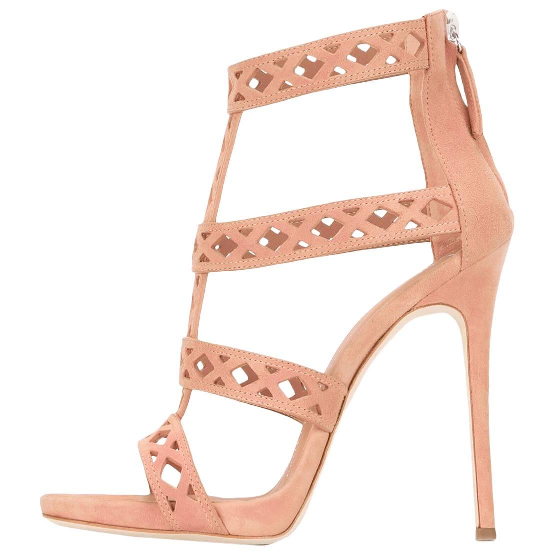 Giuseppe Zanotti New Blush Suede Cut Out Gladiator Sandals Heels in Box