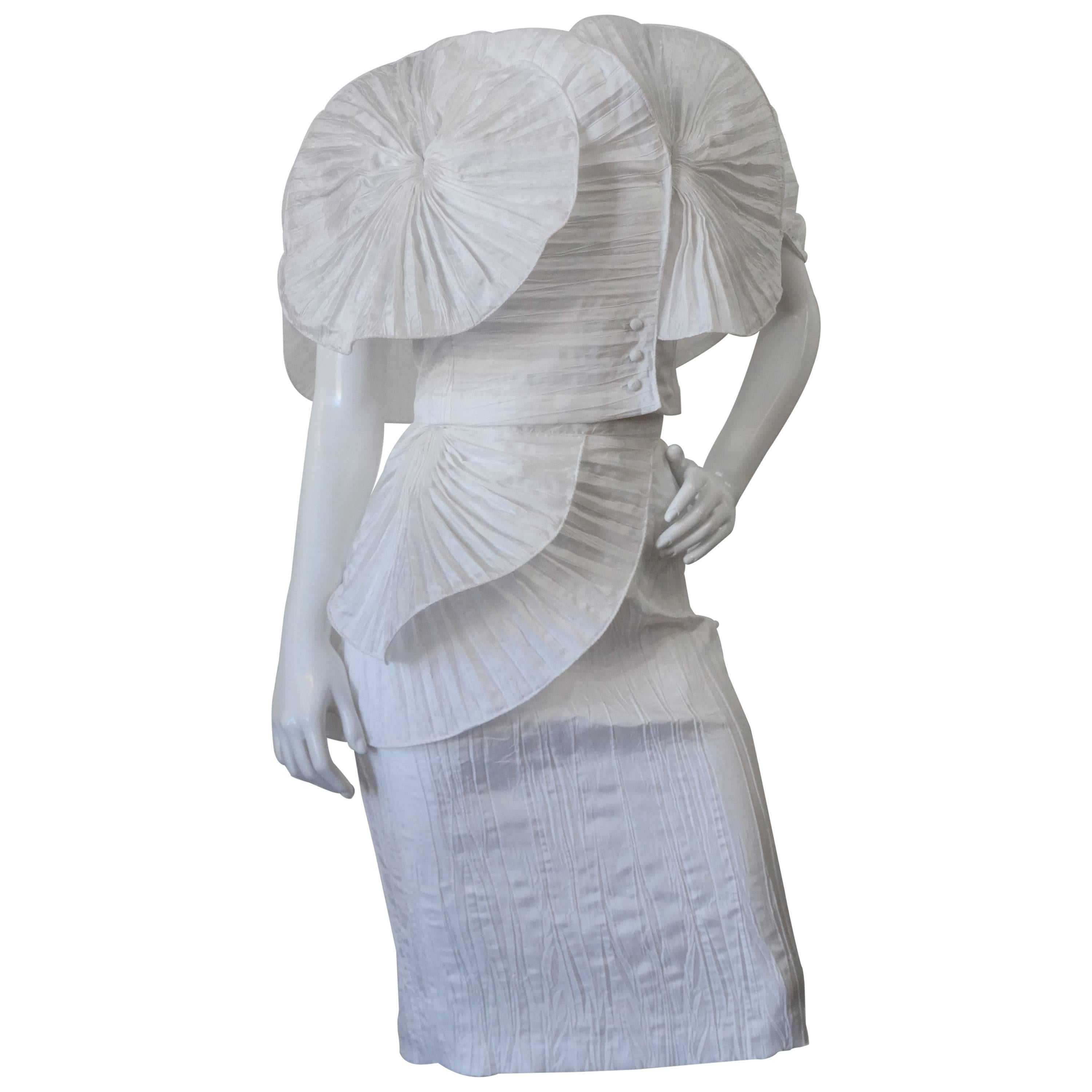 1980s Sculptural  Avant-garde Pleated Highwaist Skirt Set 
